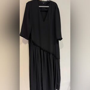 COS Black V-Neck Gathered Midi Dress